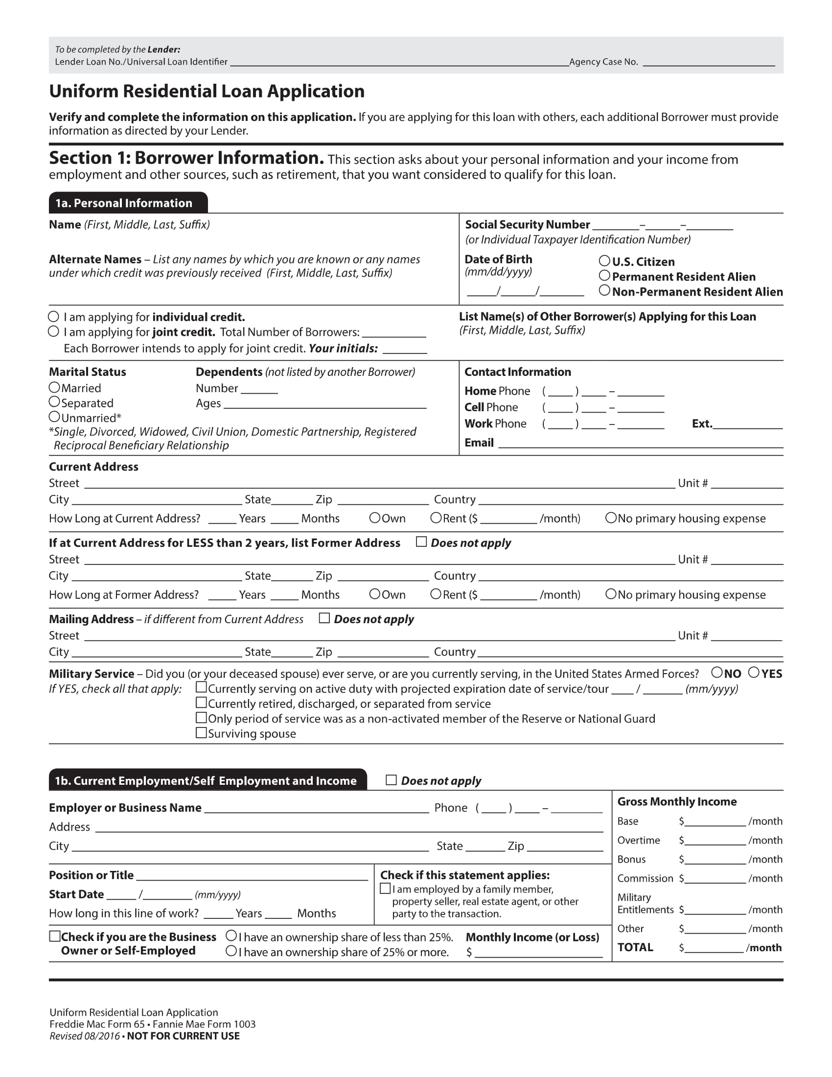 Uniform Residential Loan Application.