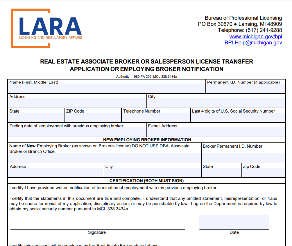 Employing Broker Notification form.