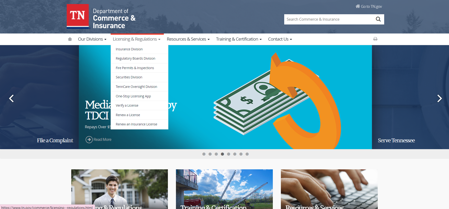 Licensing & Regulations options in Tennessee.