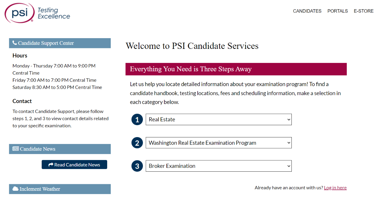 Complete the three fields to register for your WA Real Estate Exam.