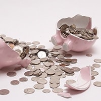 Broken piggy bank.